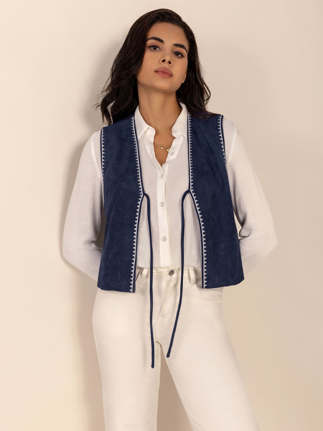 Hazel Blues® |  Tied Contrast Trim Vest