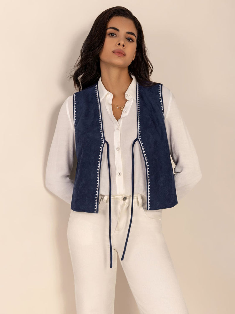 Hazel Blues® |  Tied Contrast Trim Vest