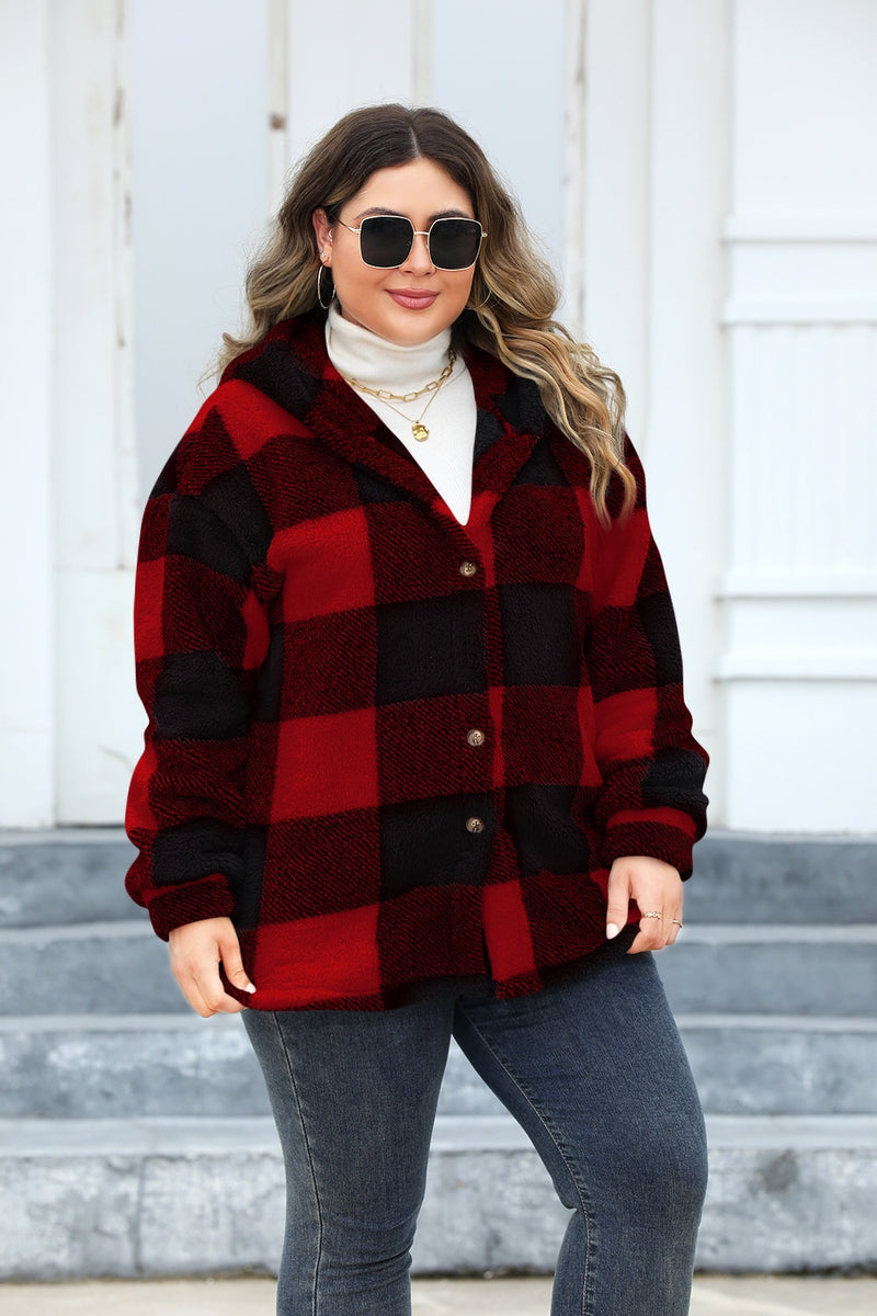 Hazel Blues® | Plaid Button Up Hooded Jacket