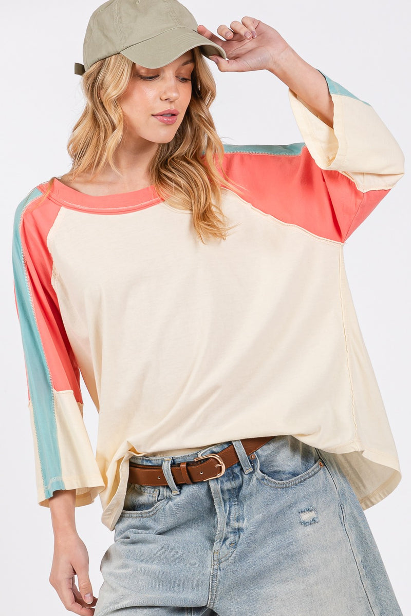 Hazel Blues® |  SAGE + FIG Color Block Curved Hem T-Shirt