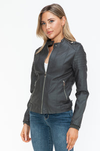 Hazel Blues® |  Snobbish PU Leather Biker Jacket with Side Zip Pockets