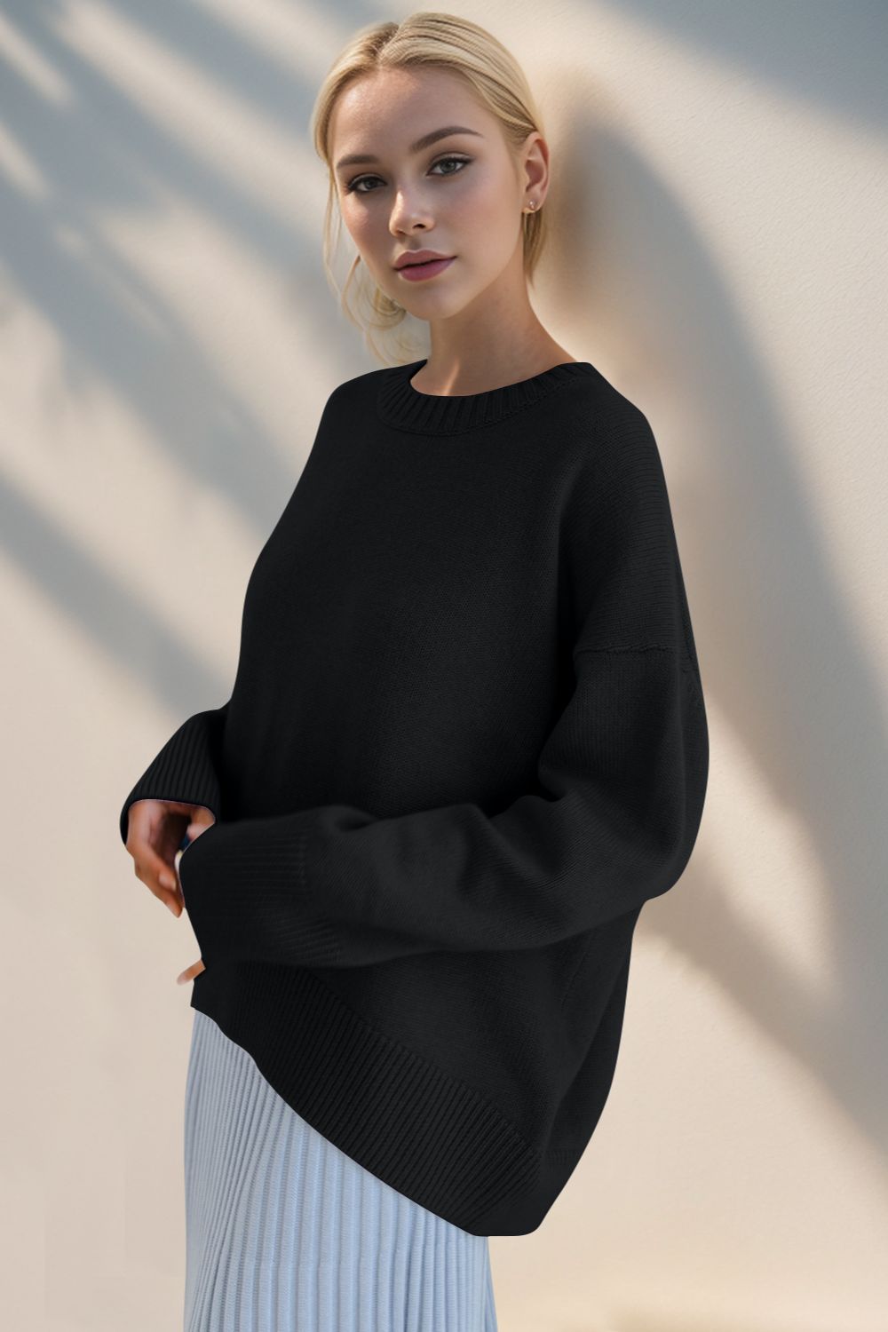 Hazel Blues® |  Basic Bae Round Neck Dropped Shoulder Sweater