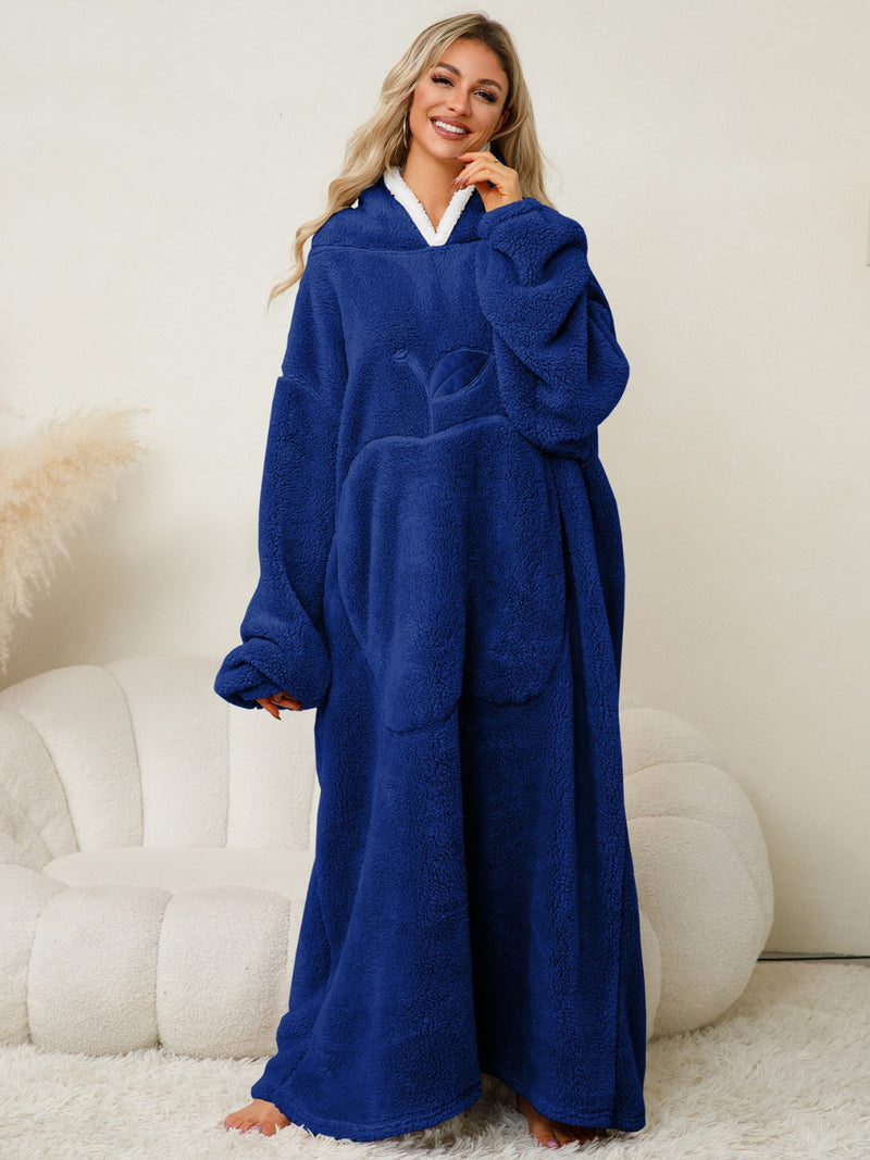 Hazel Blues® |  Pocketed Contrast Long Sleeve Hooded Lounge Dress