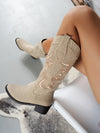 Hazel Blues® |  Embroidered Point Toe Block Heel Boots