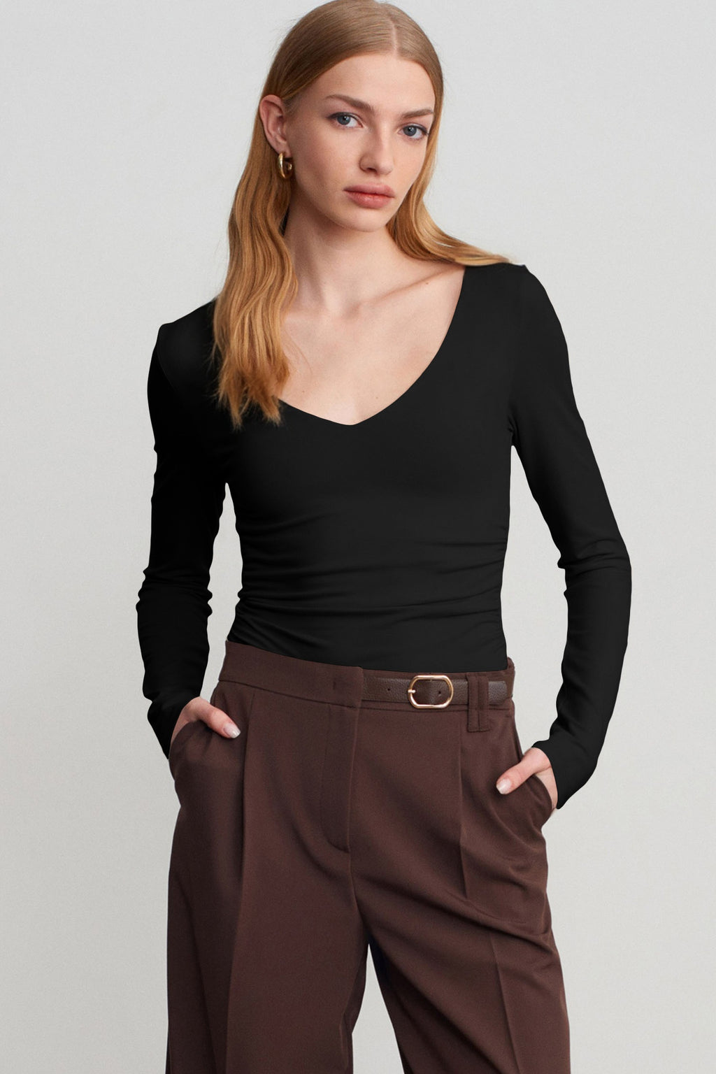Harper Tate Black Built-In Bra V-Neck Top