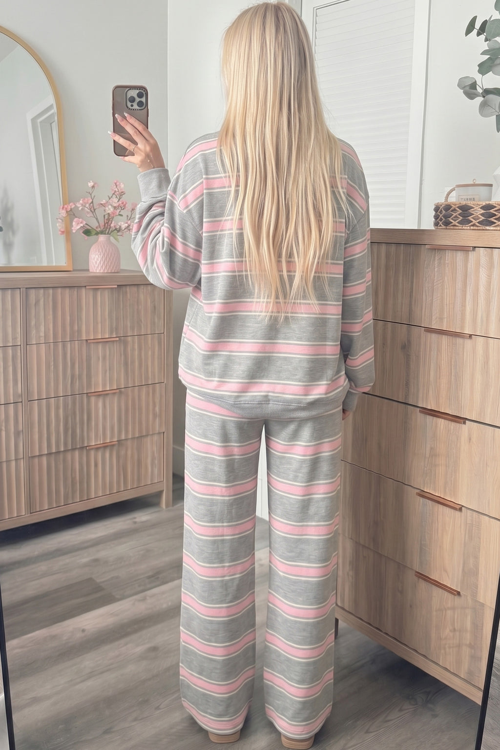 Pink Stripe Mock-Neck Top and Pants Set