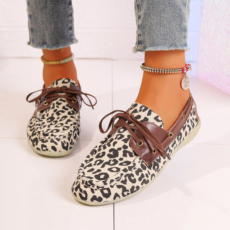 Hazel Blues® |  Lace Up Leopard Slip-Ons