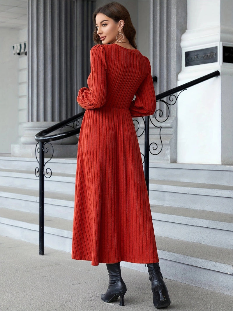 Hazel Blues® |  Ribbed Round Neck Long Sleeve Dress