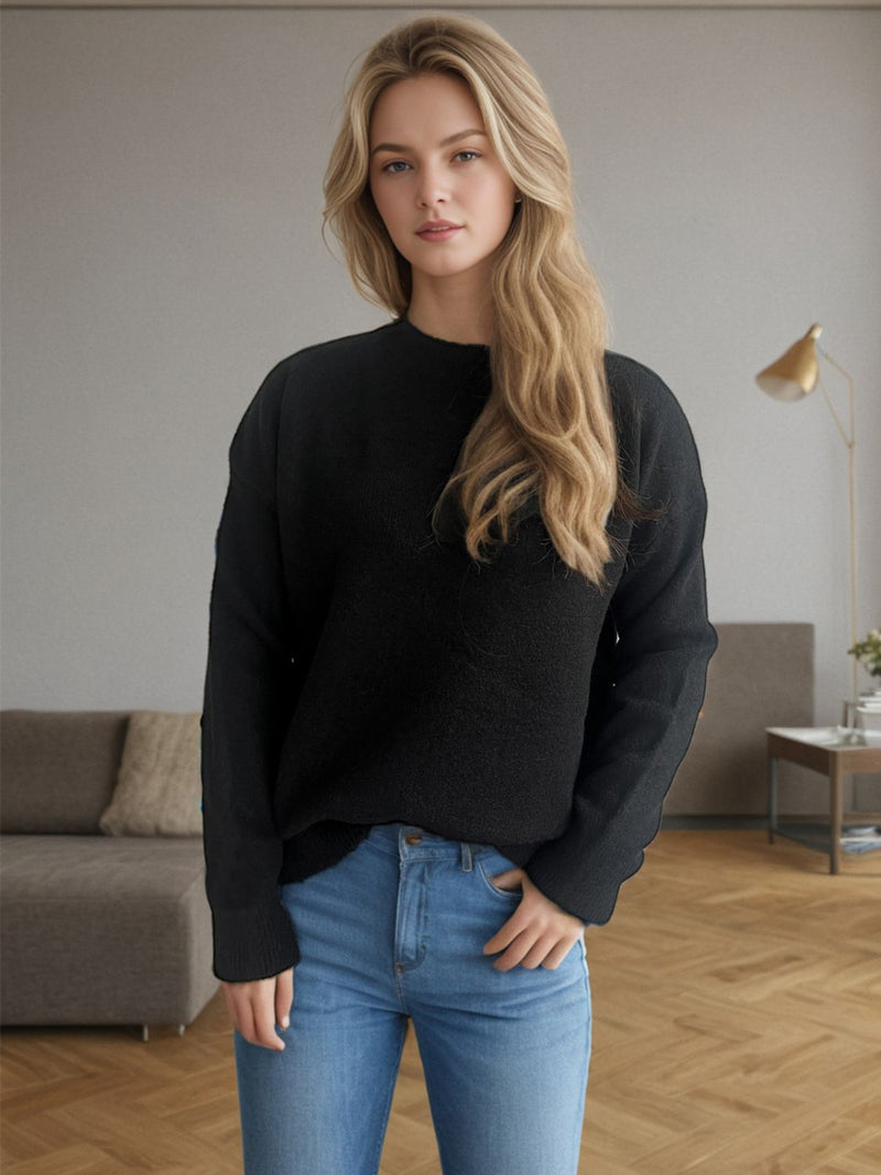 Hazel Blues® |  Round Neck Drop Shoulder Long Sleeve Sweater