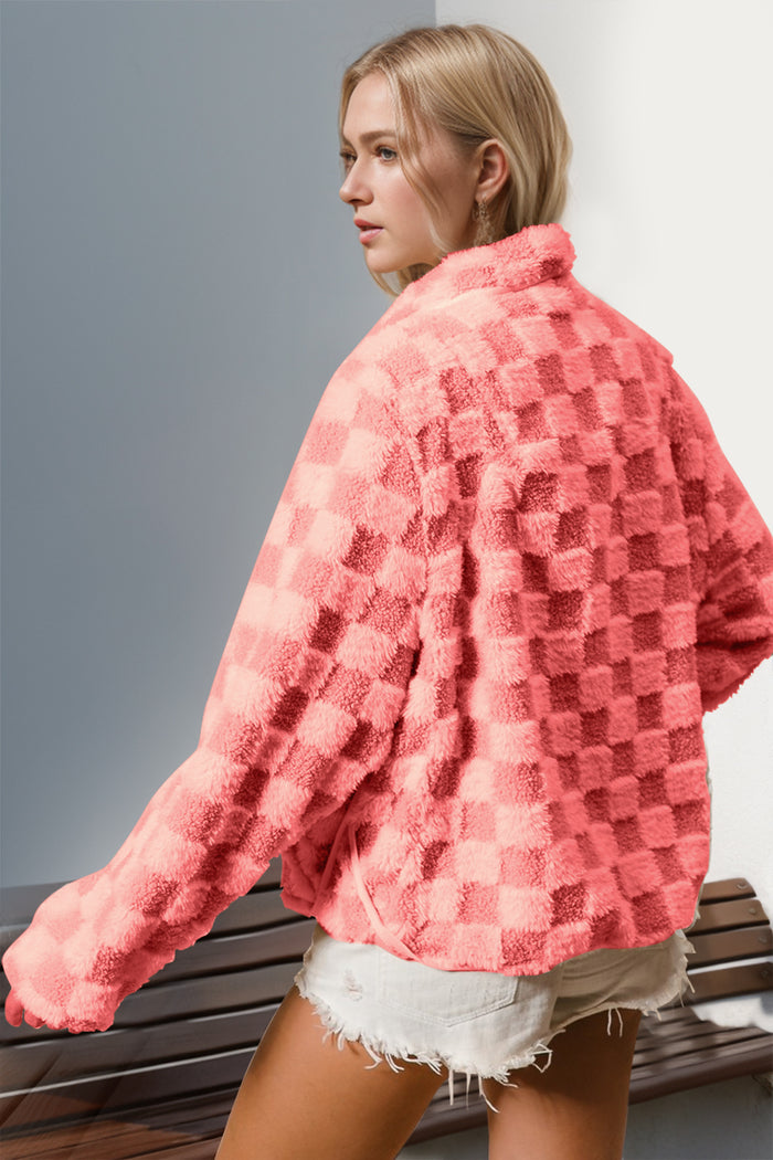 Hazel Blues® |  Double Take Checkered Long Sleeve Fuzzy Jacket