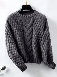 Hazel Blues® |  Cable-Knit Round Neck Long Sleeve Sweater