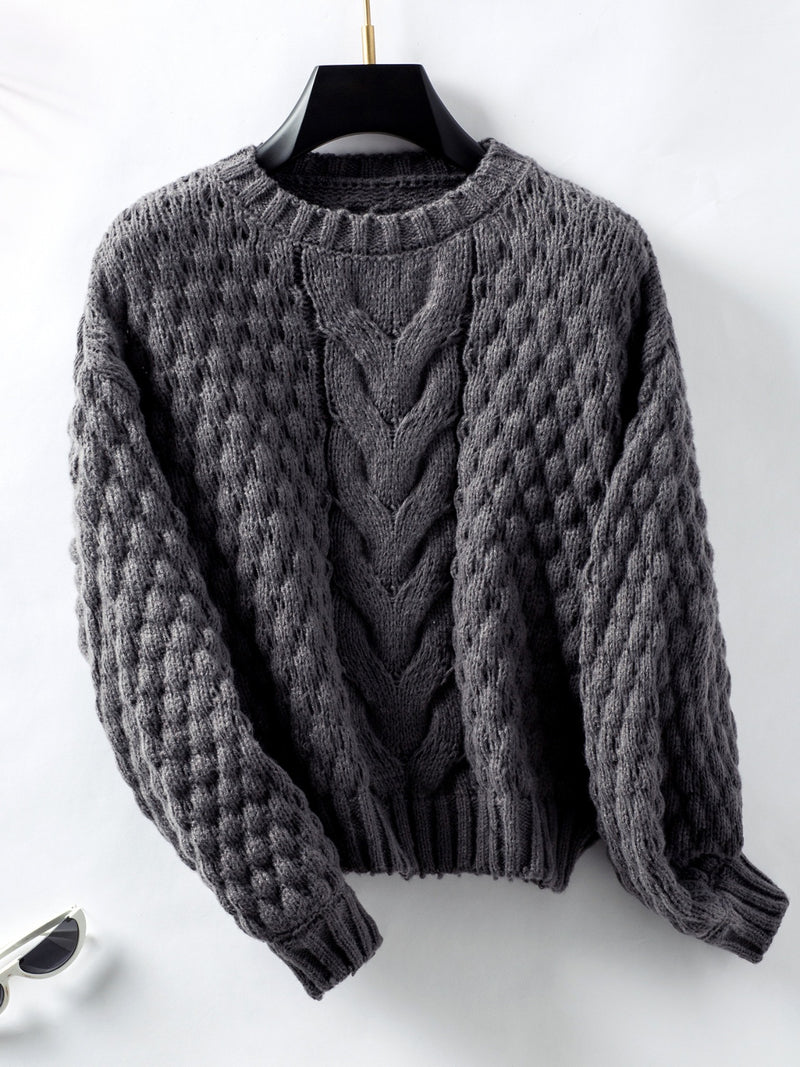 Hazel Blues® |  Cable-Knit Round Neck Long Sleeve Sweater