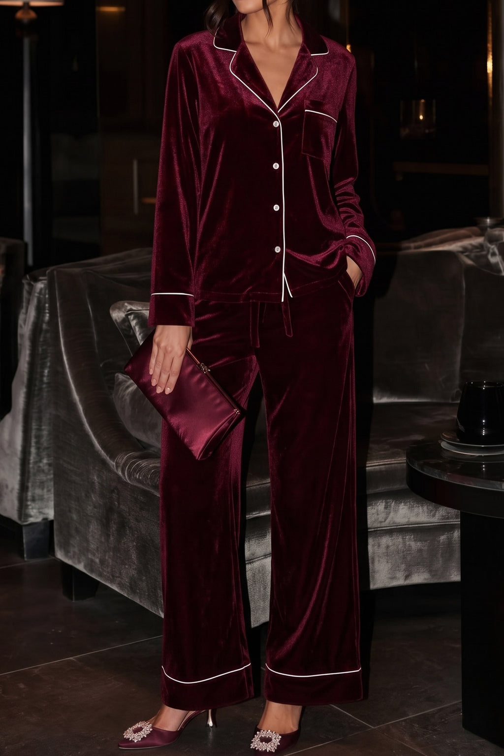 Burgundy Velvet Lounge Set