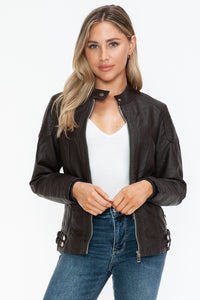 Hazel Blues® |  Snobbish Faux Leather Biker Jacket with Side Zip Pockets