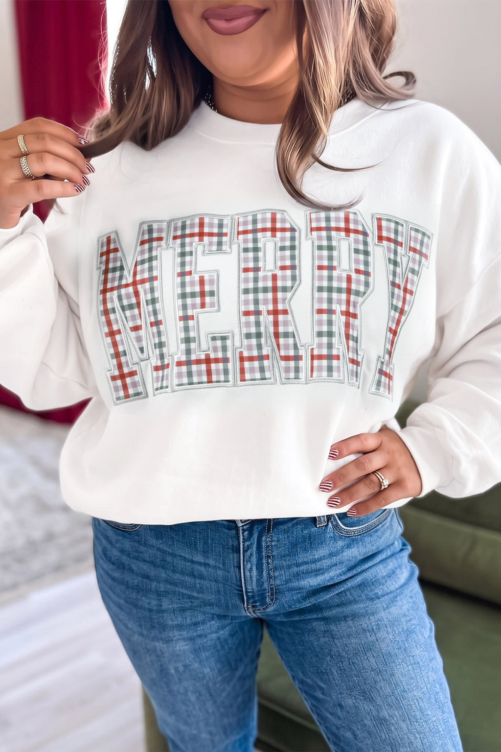 MERRY Plaid Christmas Long-Sleeve Top
