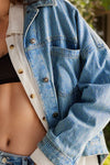 Hazel Blues® |  Striped Button Up Long Sleeve Denim Jacket