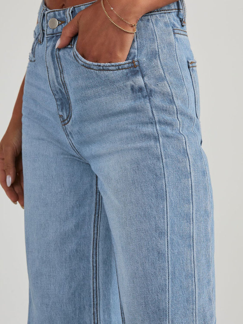 Hazel Blues® |  Raw Hem Wide Leg Jeans with Pockets