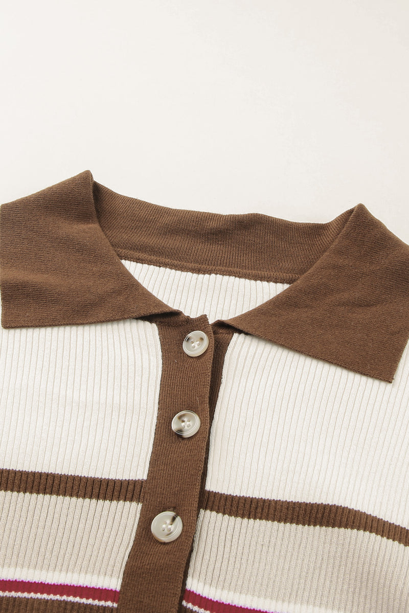 Hazel Blues® |  Half Button Contrast Stripe Long Sleeve Knit Top