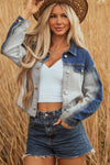 Hazel Blues® |  Dusk Blue Color Block Patchwork Flap Detail Distress Denim Jacket