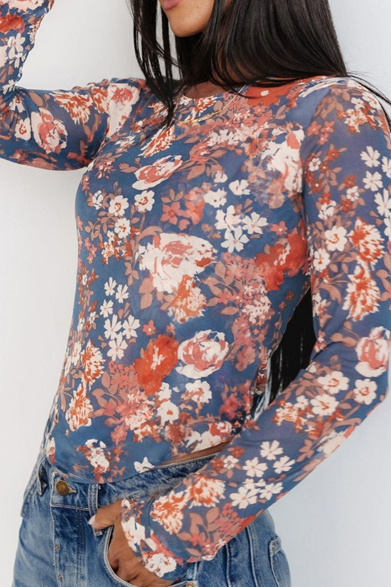 Hazel Blues® |  Floral Round Neck Long Sleeve T-Shirt