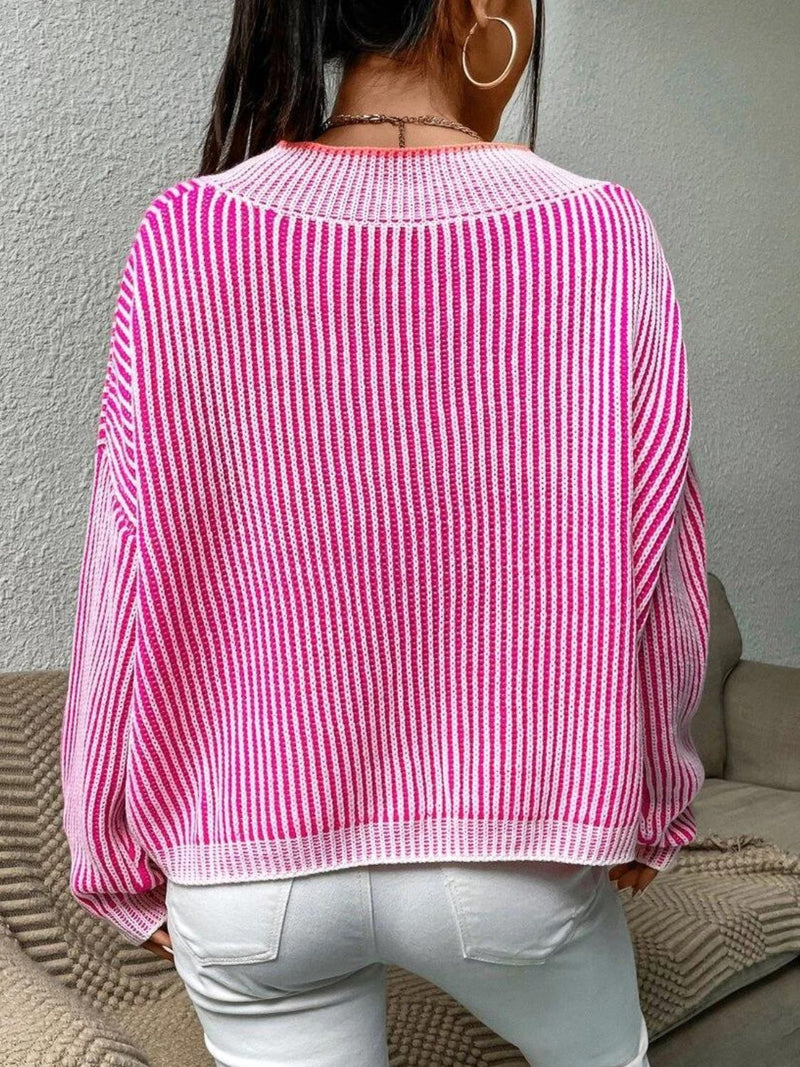 Hazel Blues® |  Striped V-Neck Long Sleeve Sweater