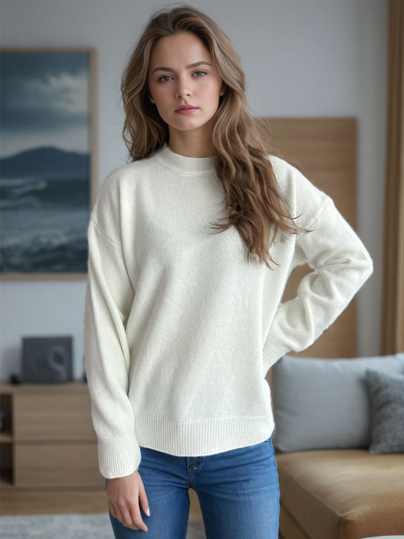 Hazel Blues® |  Round Neck Drop Shoulder Long Sleeve Sweater