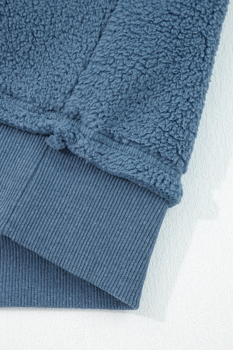 Hazel Blues® |  Sail Blue Fleece Drop Shoulder Exposed Seam Patchwork Casual Sweatshirt
