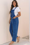 Hazel Blues® |  Prussian Blue Mineral Wash Knotted Strap Patched Pocket Wide Leg Denim Overall