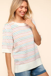 Hazel Blues® |  Haptics Round Neck Half Sleeve Multi Color Knit Top