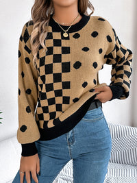 Hazel Blues® |  Plaid Round Neck Long Sleeve Sweater