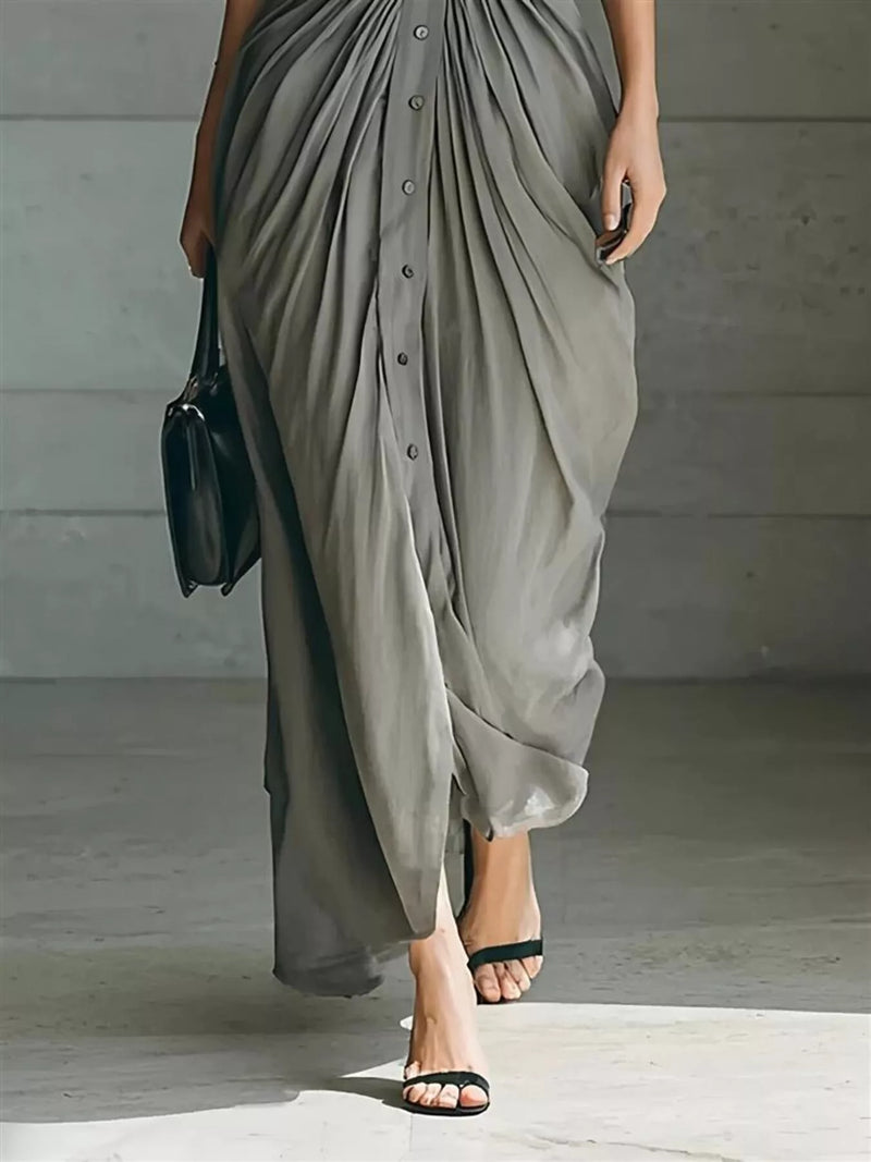 hazel ruched front maxi dress Button Front Ruched Shirt Maxi Dress