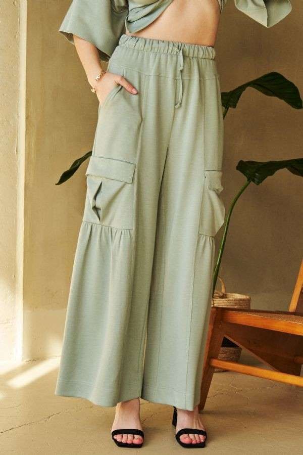Hazel Blues® |  Davi & Dani Drawstring Ruched Detail Wide Leg Pants