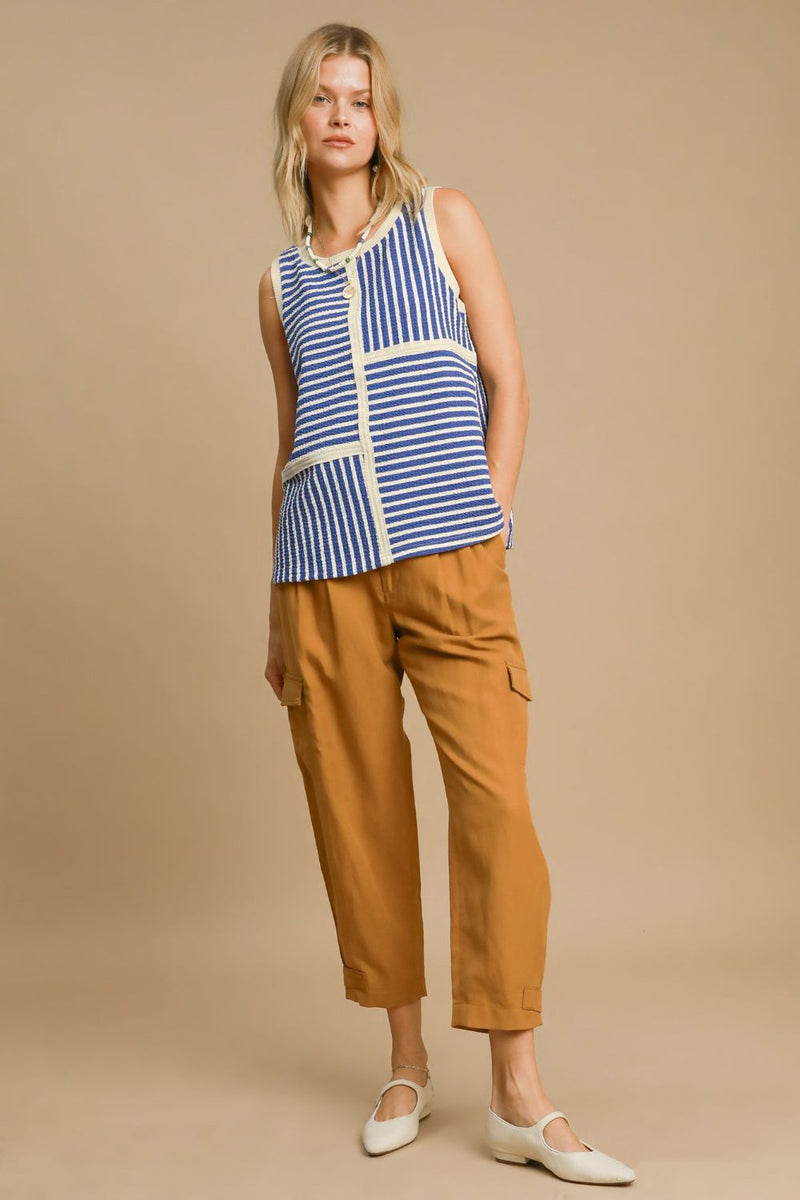 Hazel Blues® |  Umgee Round Neck Texture Striped Tank