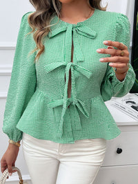 Hazel Blues® |  Tied Round Neck Long Sleeve Blouse