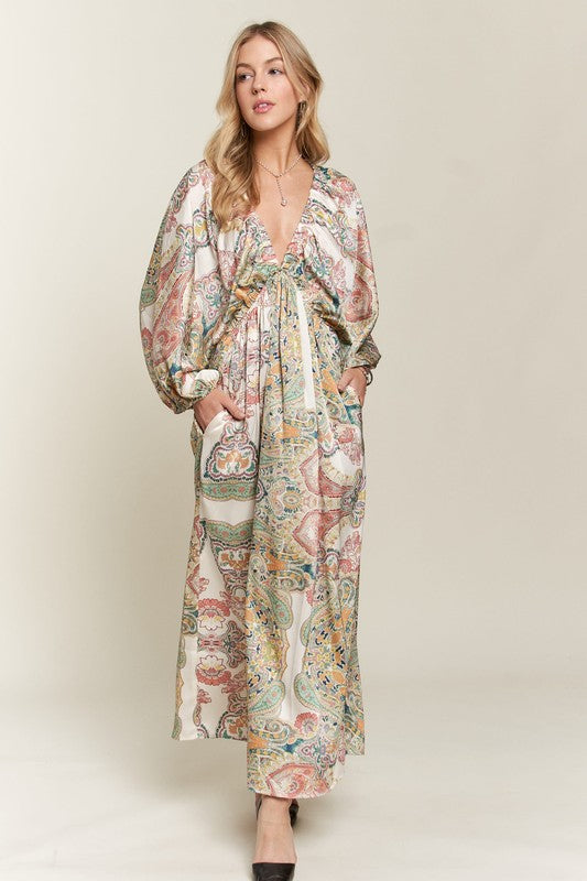 Hazel Blues® |  ADORA Printed V-Neck Batwing Sleeve Dress