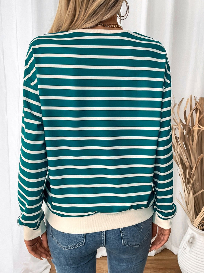 Hazel Blues® |  Perfee Striped Contrast Round Neck Long Sleeve Sweatshirt