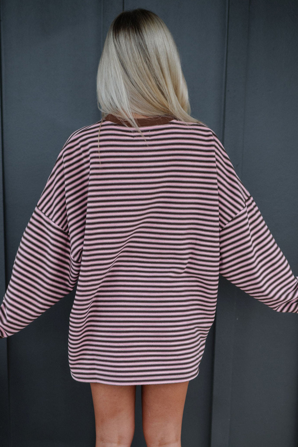 Morning Light Striped Oversized Short Set — Brown Stripe