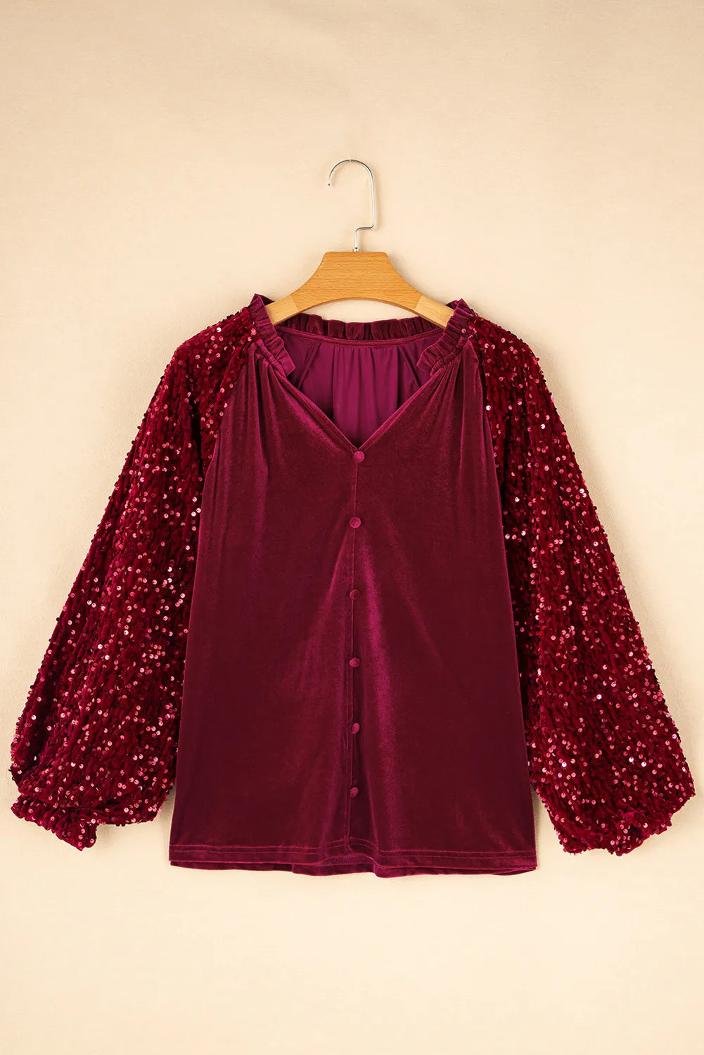 Hazel Blues® |  Sequin Notched Long Sleeve Blouse