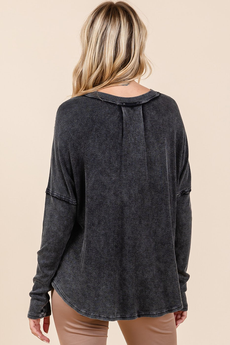 Hazel Blues® |  Mittoshop Washed V-Neck Long Sleeve Blouse