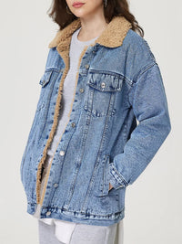 Hazel Blues® |  Button Up Collared Neck Plush Denim Jacket