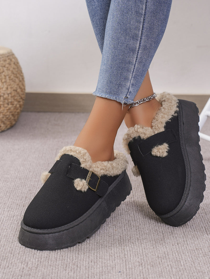 Hazel Blues® |  Thermal Fuzzy Buckle Platform Slippers