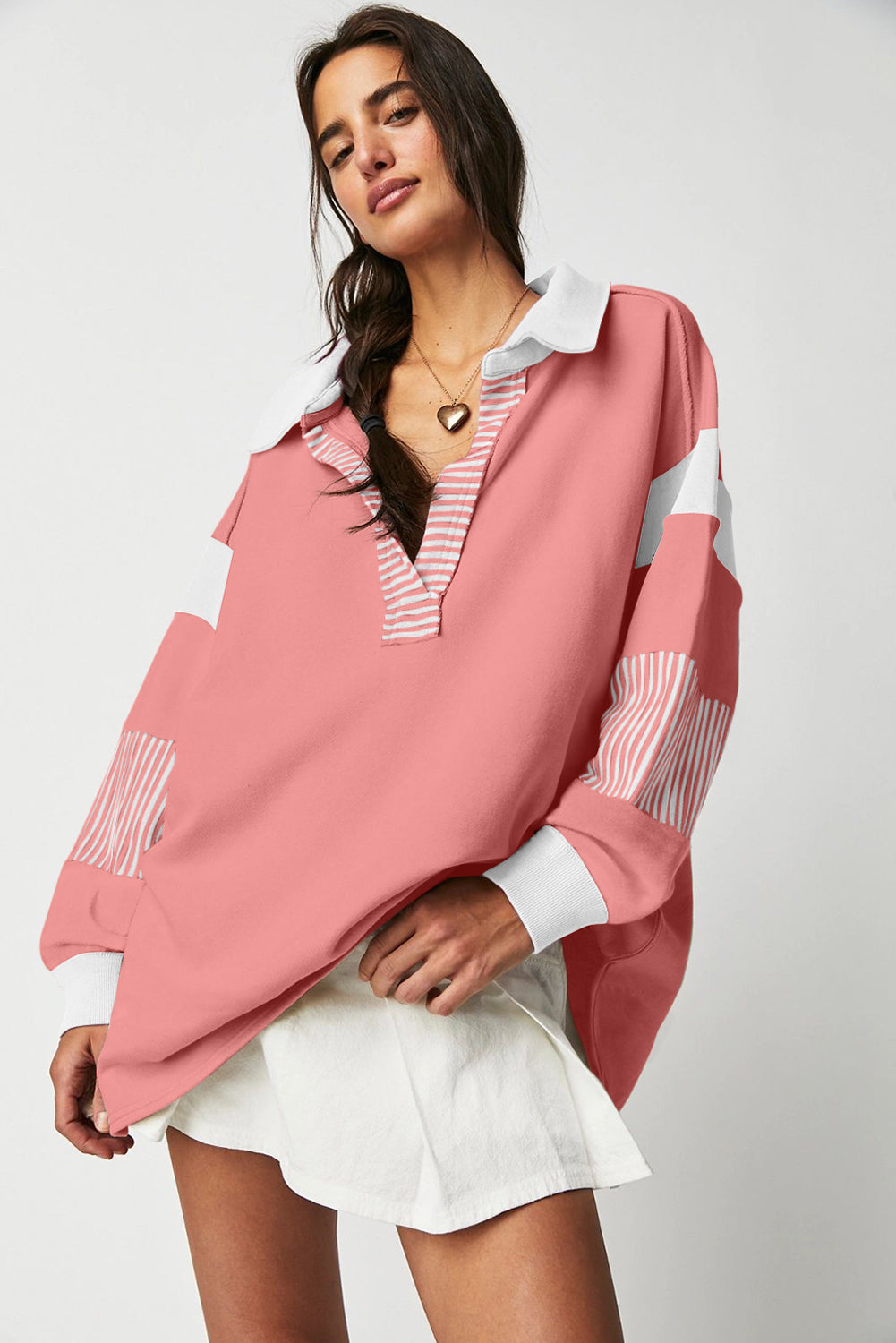 Ruby Paige Striped Color-Block Collar Sweatshirt