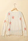 Hazel Blues® |  Contrast Star Raw Hem Long Sleeve Knit Top