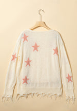 Hazel Blues® |  Contrast Star Raw Hem Long Sleeve Knit Top