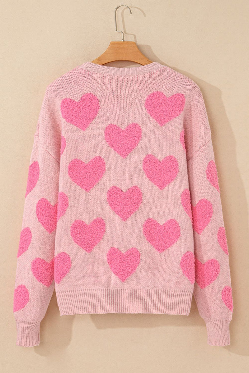 Hazel Blues® |  Valentine's Day Heart Jacquard Round Neck Sweater