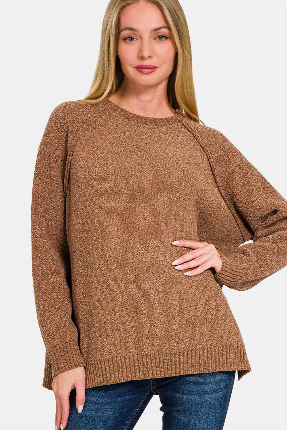 Hazel Blues® |  Zenana Side Slit Raglan Sleeve Sweater