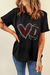 Hazel Blues® |  Black Rhinestone Football Heart Shape Graphic T Shirt