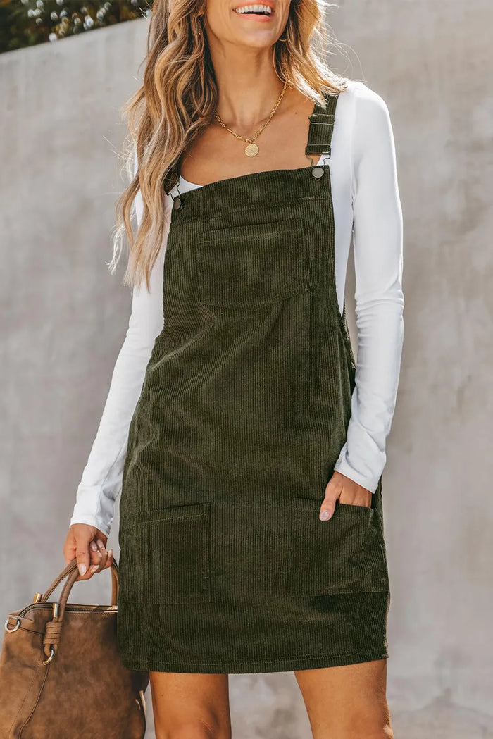 Hazel Blues® |  Pocketed Square Neck Wide Strap Overall Dress