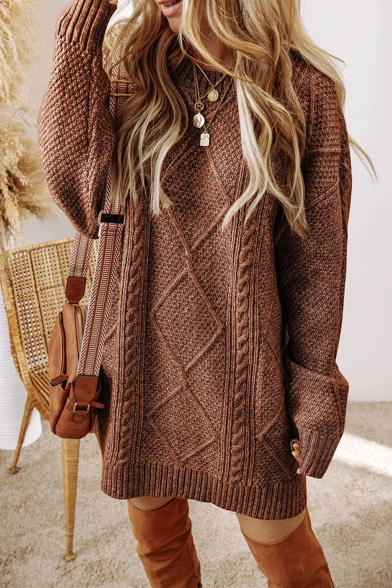 bohemian sweater dress Lindreshi Sweater Dress Fall Fashion Women's Fashion Bohemian Round Neck Long Sleeve Mini Length Knit Dress, Size: Small, Green