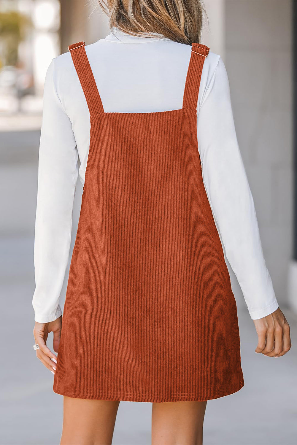 Hazel Blues® |  Cinnamon Solid Front Pockets Sleeveless Corduroy Overall Dress